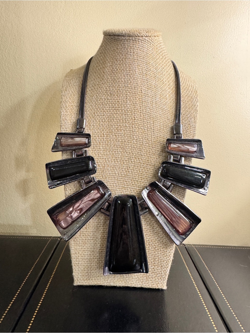 Statement Black and Brown Resin Geometric Bib Necklace